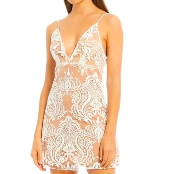 NWT Free People Night Date Ivory & Nude Shimmer Sequin Lined Mini Dress 12 🤩 - Picture 1 of 10